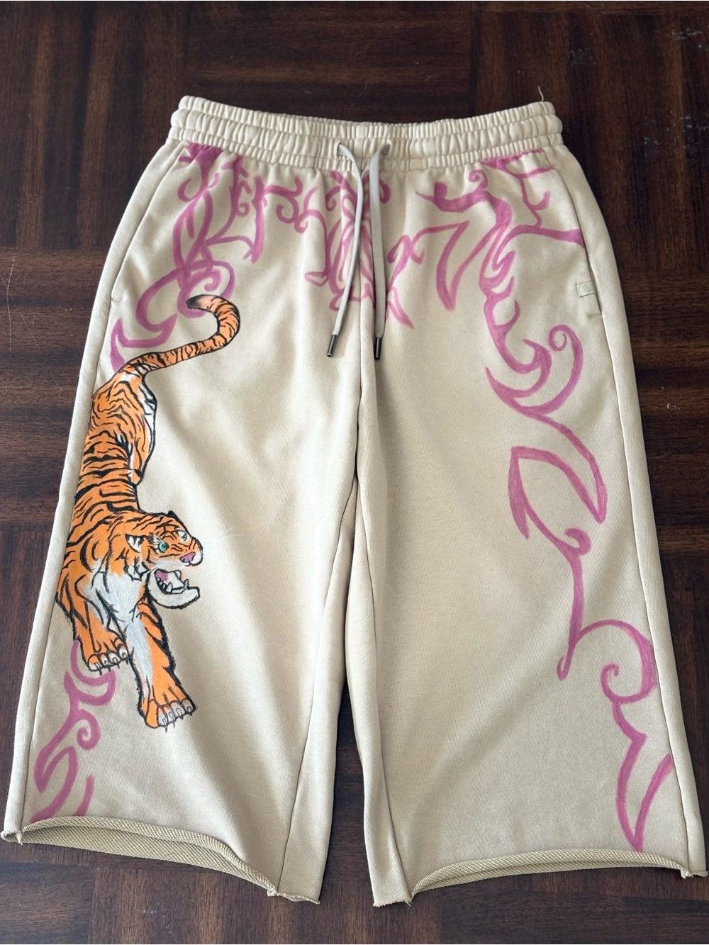 Tiger Sweat Shorts, hand drawn design.
